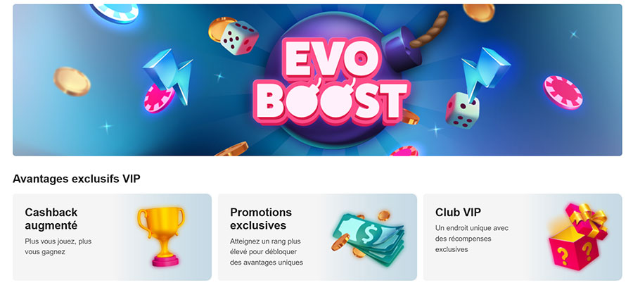 avantages promotionnel evolvebets casino