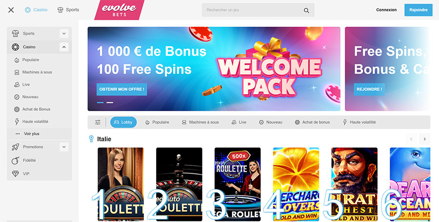les jeux à la une evolvebets casino