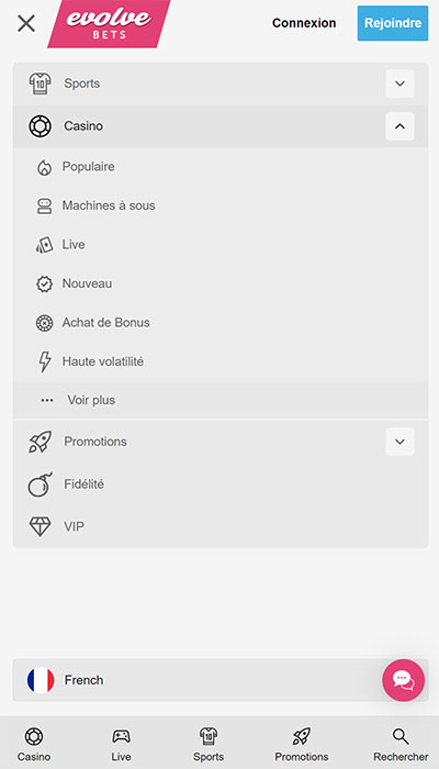 version mobile evolvebets casino
